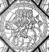 Карл Великий на коне среди священников (ветраж).